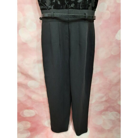 Vintage 80s Cache Jumpsuit Size S Black Velvet Mock Neck Short Sleeve Size S - Picture 7 of 11